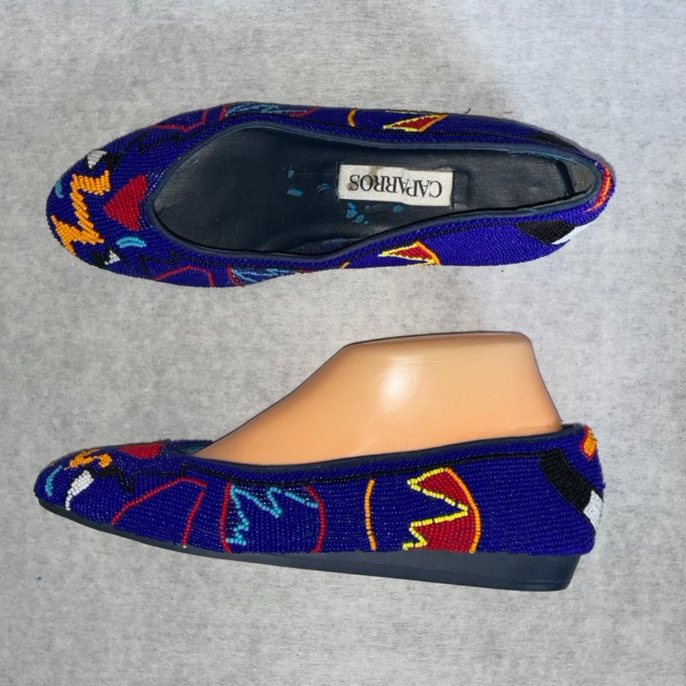 CAPPARROS Beaded Flats 7.5 Heart Blue Colorful